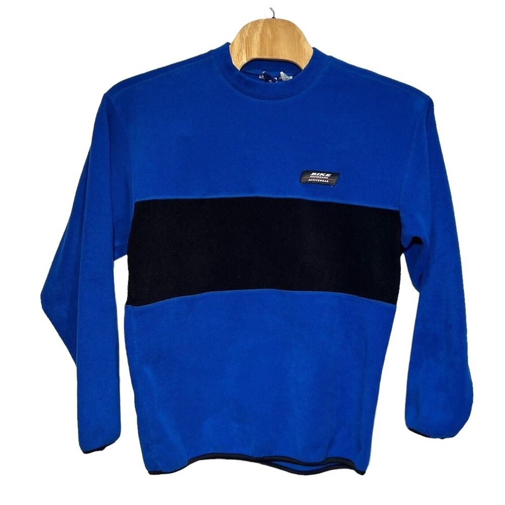 Vtg BIKE Fleece Pullover Sweatshirt Men M Blue Black Y2K Blokecore Activewear‎